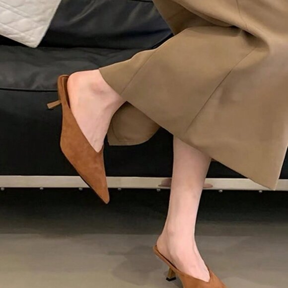 Brown Business Casual Women's High Heel Mule Sandals - Picture 4 of 4